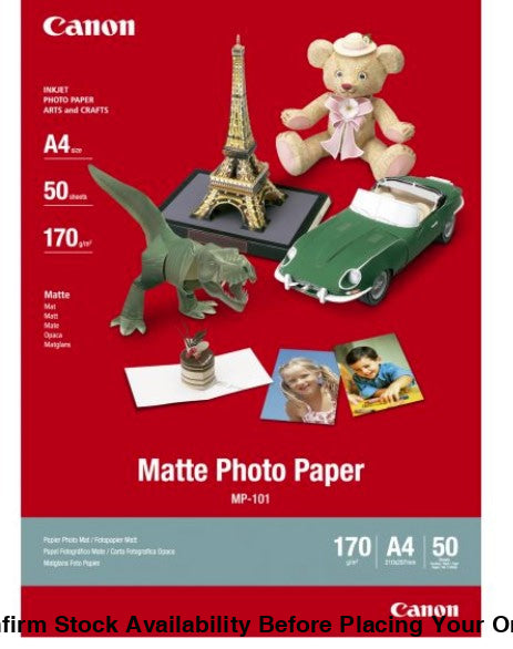 CANON MP-101- MATTE PHOTO PAPER, MP-101 A4 - 50 SHEETSMATTE PHOTO PAPER A4 - 50 SHEETS. 170GSM, 0.22MM THICK - Guards On Duty Shop