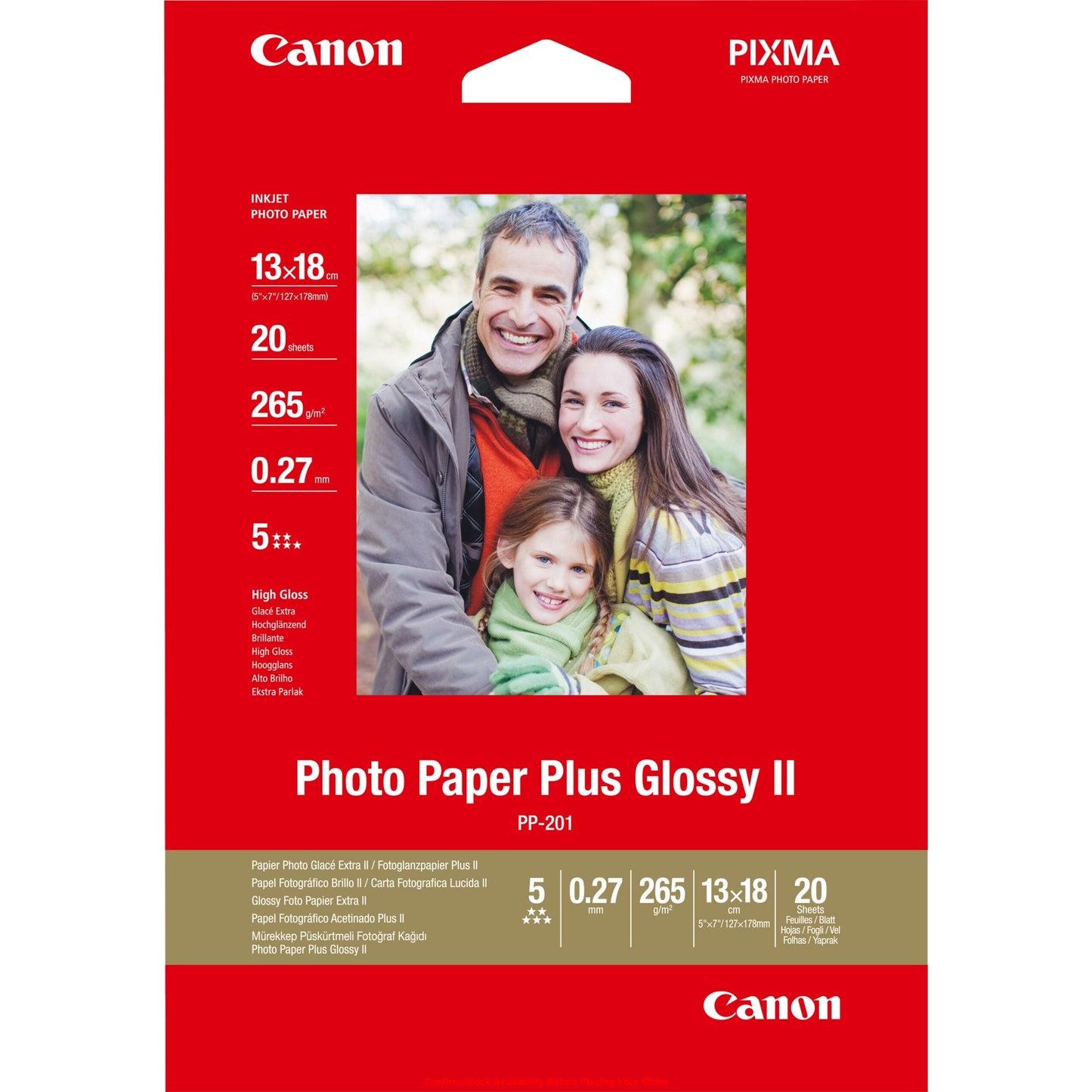 CANON PP-201-CANON PLUS GLOSSY II , PP-201 5 X 7 - 20 SHEETS PLUS GLOSSY II 5 X 7"'(X CM). 275GSM, 0.27 THICK - Guards On Duty Shop & Security Guards