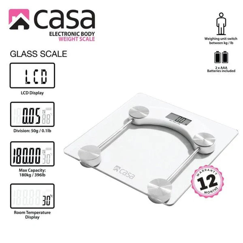 CASA Electronic Square Glass Bathroom Scale Clear