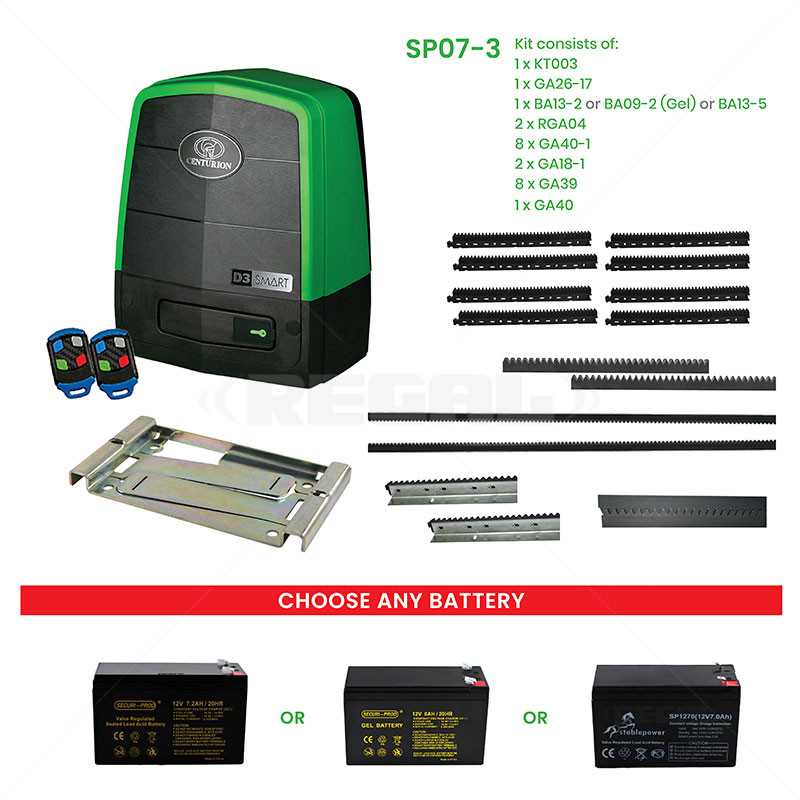 Centurion Sliding Gate Motor Kit D3 SMART 2 x Tx4 Rack Batt Base Plate