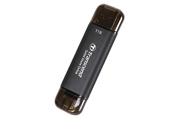 TRANSCEND 256 GB ESD310C USB3.2 TYPE A & C (USB 10Gbps) OTG COMPACT PORTABLE SSD - Read 1050MB/s Write 950 MB/s - Black