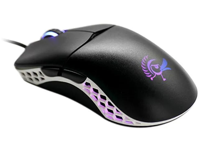 Ducky Mouse Feather Black and White - Huano Blue switches; PixArt sensor; 16000 DPI.