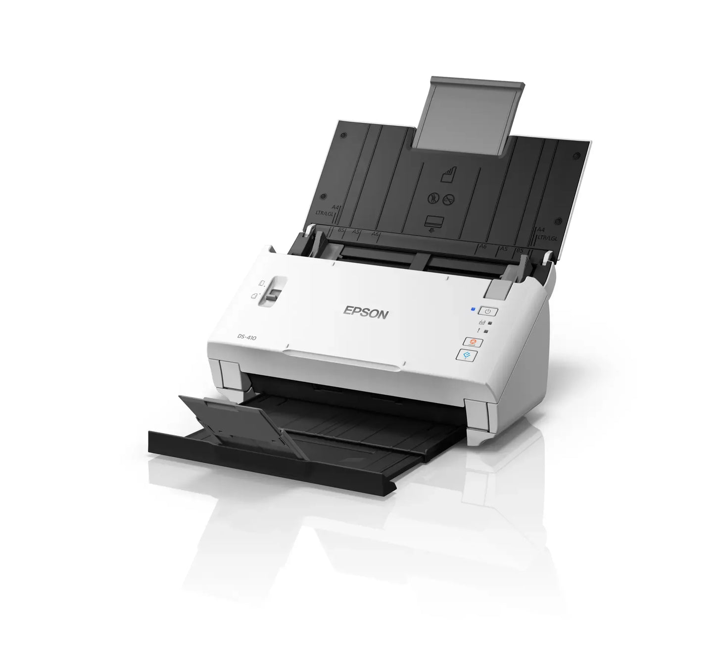 Epson WorkForce DS-410-Sheetfeed;A4 A3 with stitching; Duplex; 600x600DPI; 35ppm; Single Pass Dual; Ddaily Duty Cycle 4000. USB