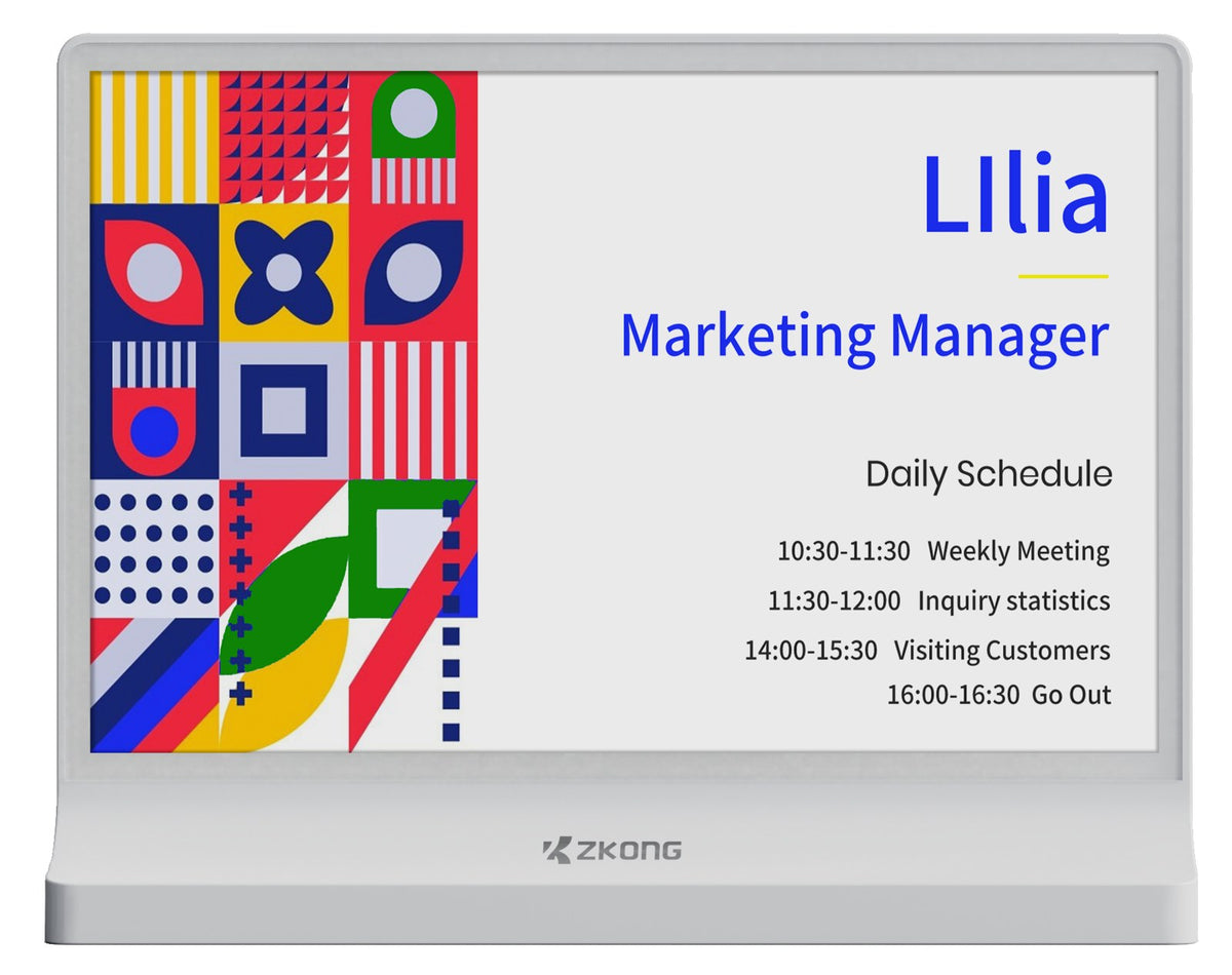 ZKong e-ink meeting room display showing a daily schedule at a meeting room door