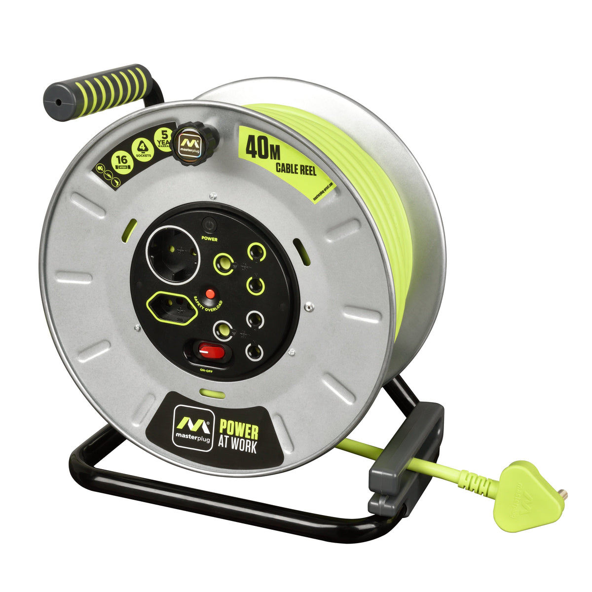 Masterplug Pro-XT 40m Heavy Duty Extension Cable Reel - 4 Socket With Switch