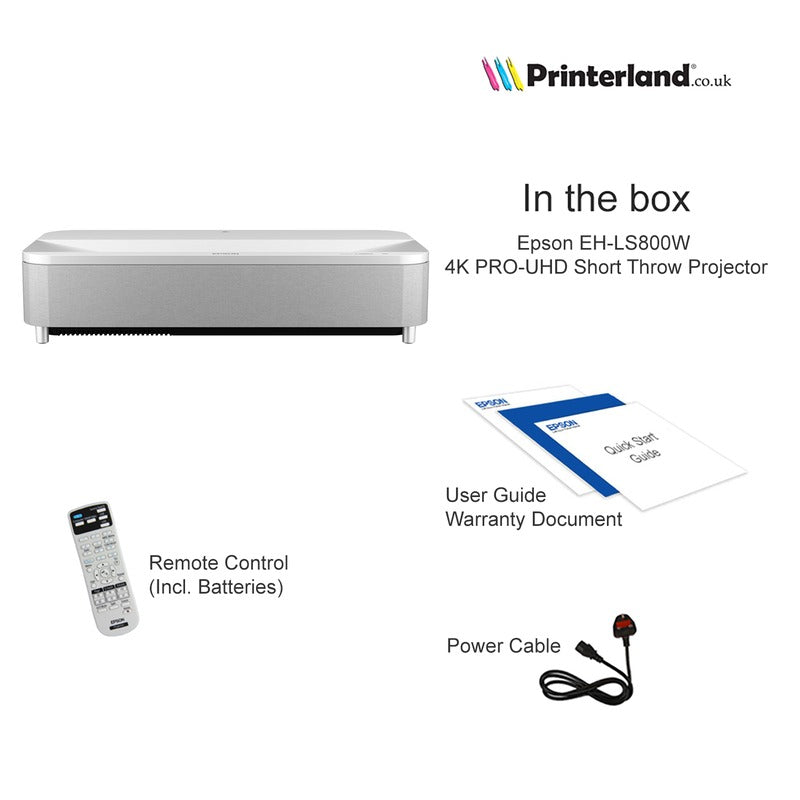 Epson - Eh-ls800w 4000 Lumen 4k Pro-uhd Projector Projection System: 3lcd Technology, Rgb Liquid Crystal Shutter Interfaces: Usb 2.0-a (3x), Usb 2.0 Type B (service Only), Wireless Lan Ieee 802.11a/b/g/n/ac, Jack Plug Out, Bluetooth, Hdmi Arc, Hdmi (hd