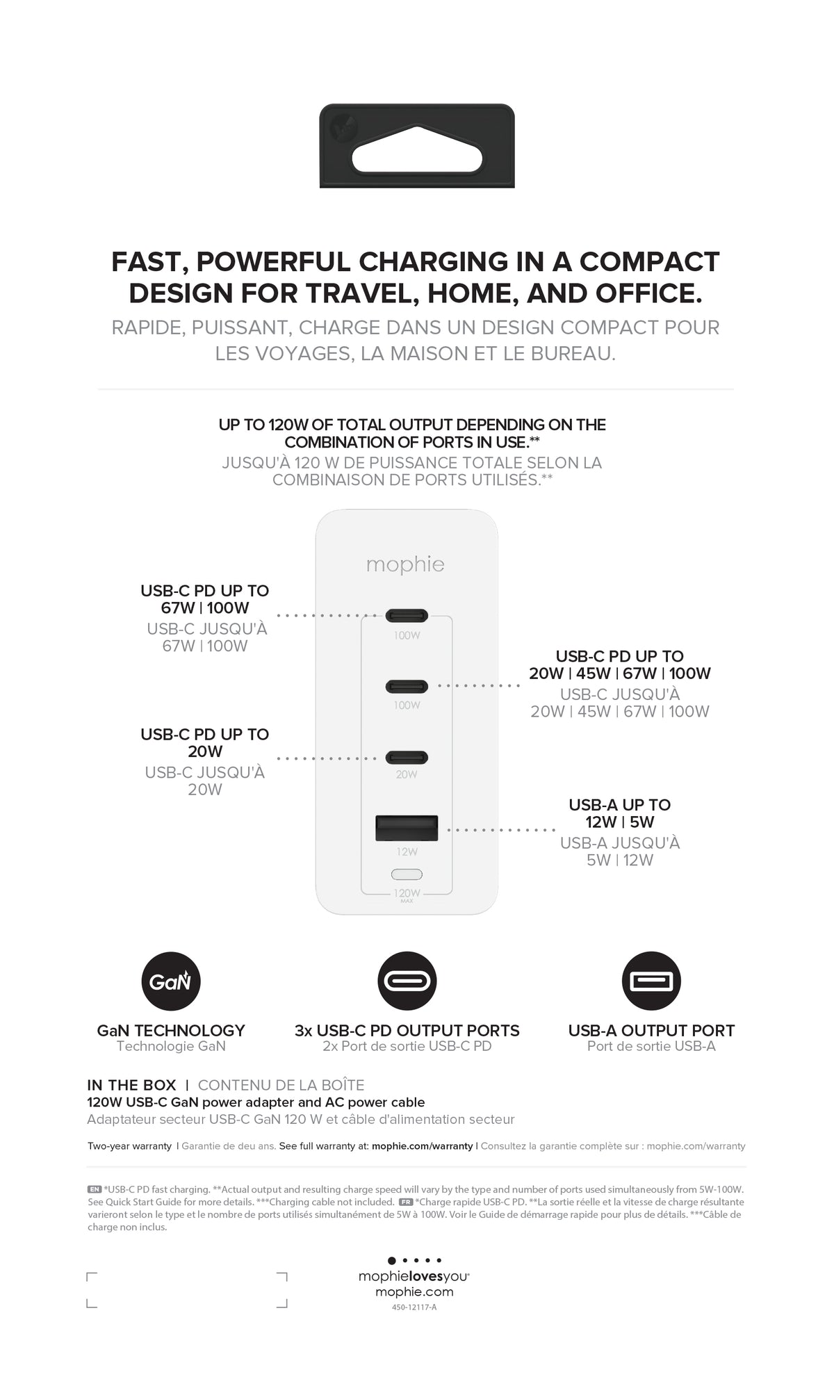 mophie-Wall Adapter-USB-C-PD-HUB-120W-GAN-White-EU(3xUSBC + 1xUSBA)