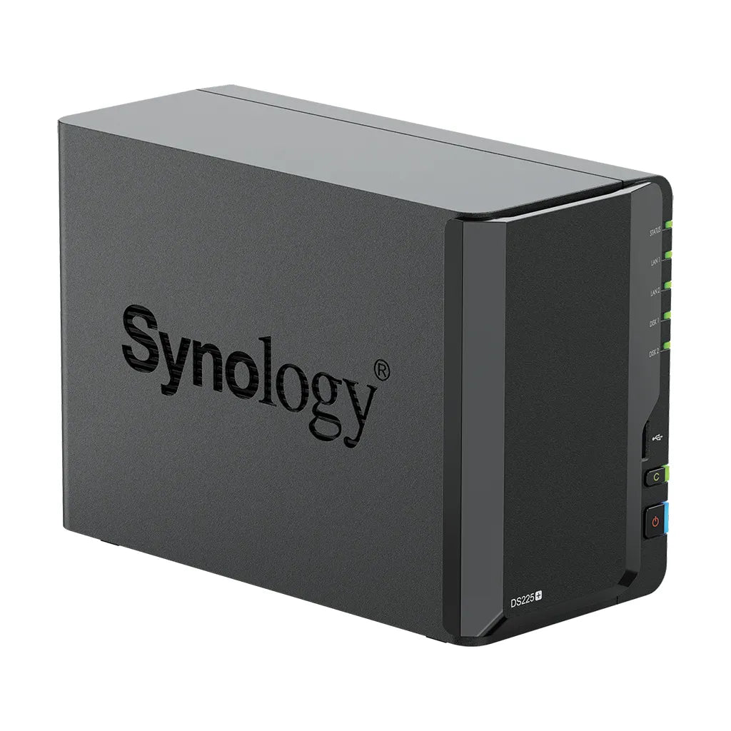 Synology DS225+ 2 Bay Desktop NAS Intel Celeron J4125 4C 2GB soldered DDR4 non-ECC (one open RAM slot; max 6GB RAM)