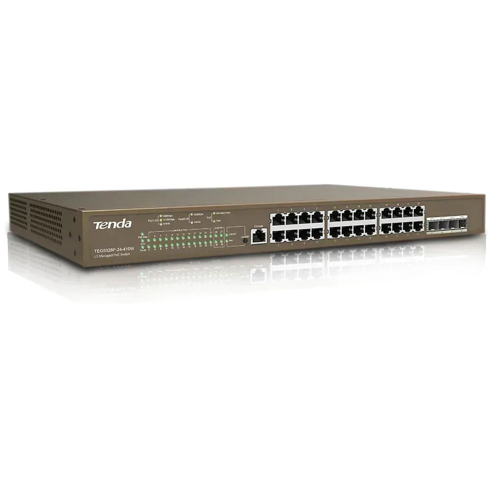 Tenda 24-Port Gigabit PoE Switch - TEG5328P-24-410W Guards On Duty Security