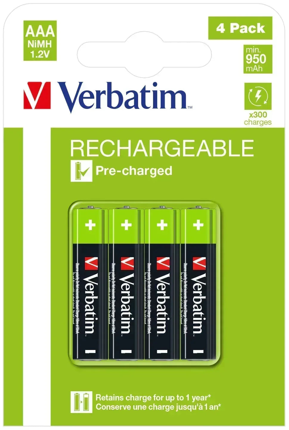 VERBATIM AAA PREMIUM RECHARGEABLE BATTERIES 4 PACK - Guards On Duty Shop & Security Guards