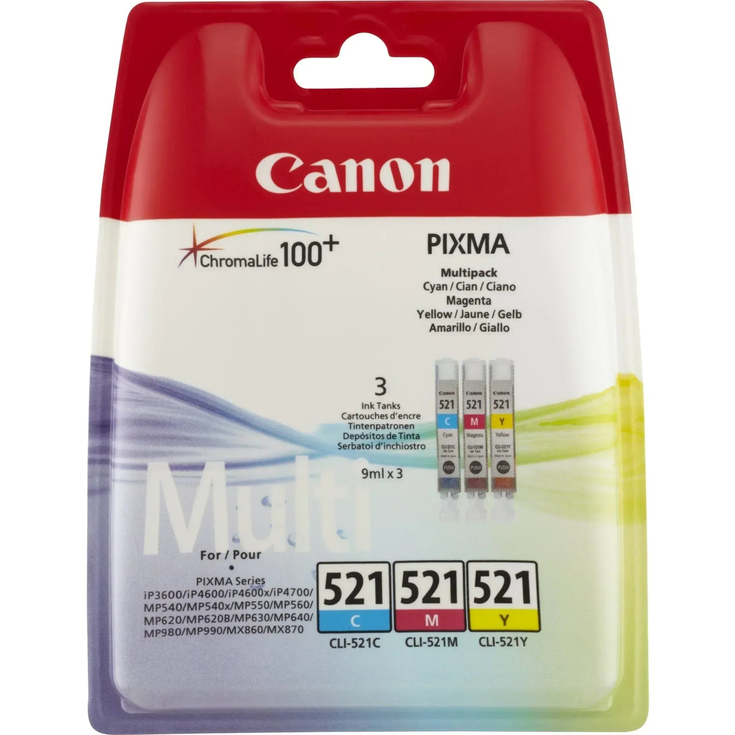 CANON-INK-CLI-521 CMY PACK-IP3600/ IP4600/ IP4700/ MP540/ MP550/ MP560/ MP620/ MP630/ MP640/ MP980/ MP990/ MX860/ MX870- YIELD 446 - Guards On Duty Shop & Security Guards