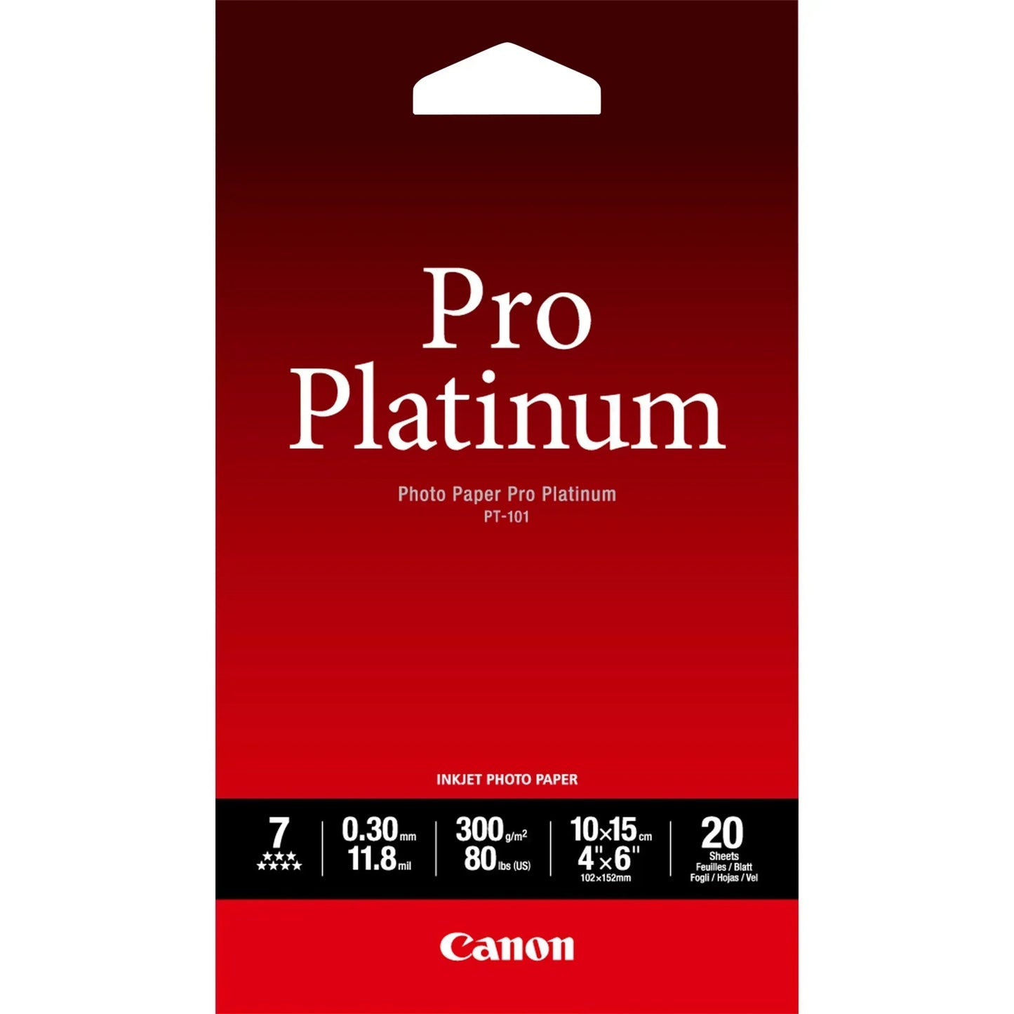 CANON PT-101 - PRO PLATINUM PT-101 4 X 6 - 20 SHEETSPRO PLATINUM 10 X 15CM (4X6'') - 20 SHEETS. 300 GSM, 0.30MM THICK - Guards On Duty Shop & Security Guards