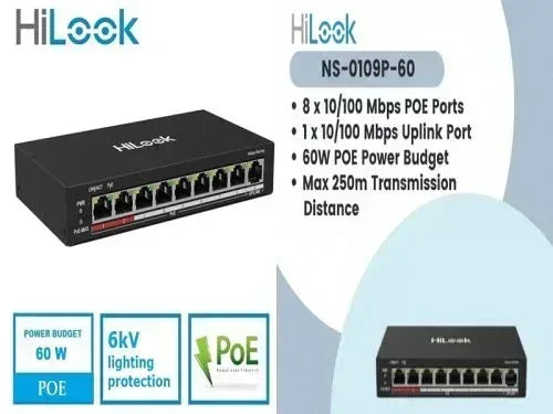HiLook 8 port PoE switch 100Mbps PoE Switch Guards On Duty Security