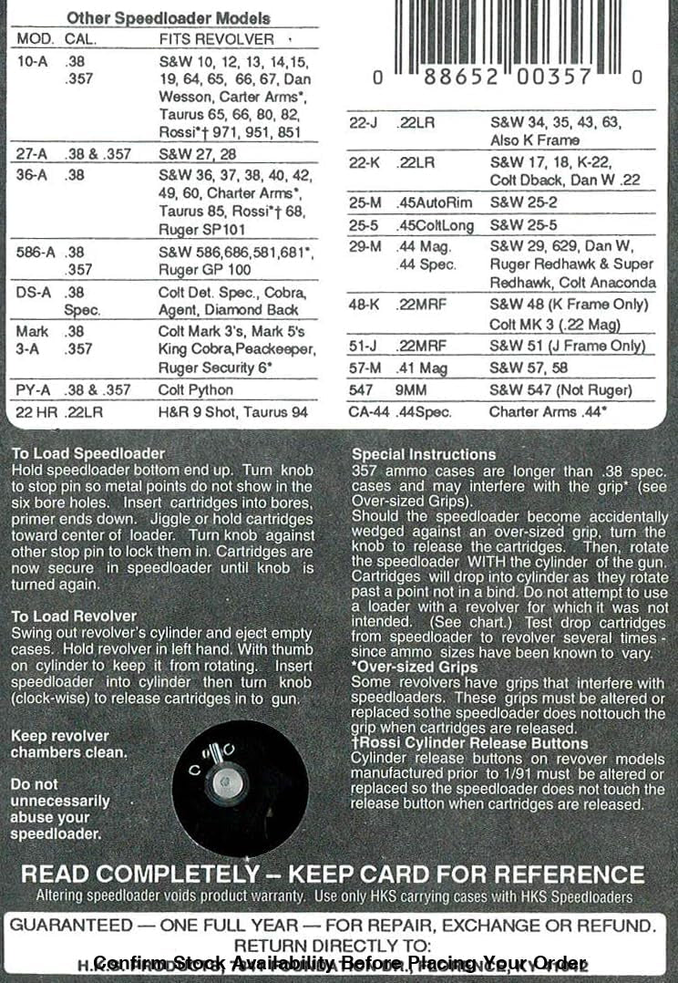 HKS SPEEDLOADER 38/357 6 RD HKS SPEEDLOADER 38/357 6 RD