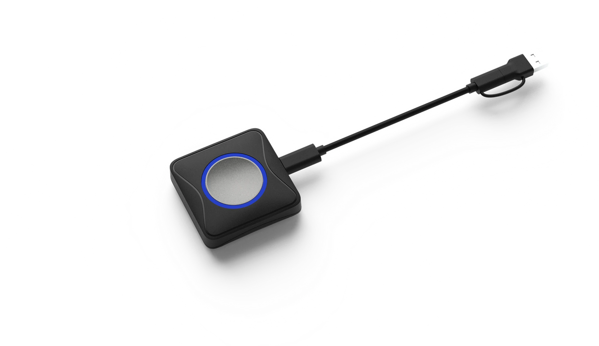 Kandao AirLink wireless adapter with its USB cable, official Kandao product render