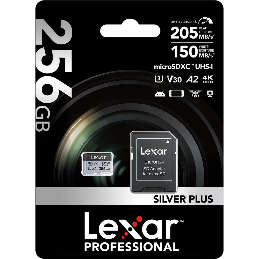 Lexar 256GB Professional SILVER PLUS UHS-I microSDXC Memory Card + SD Adapter