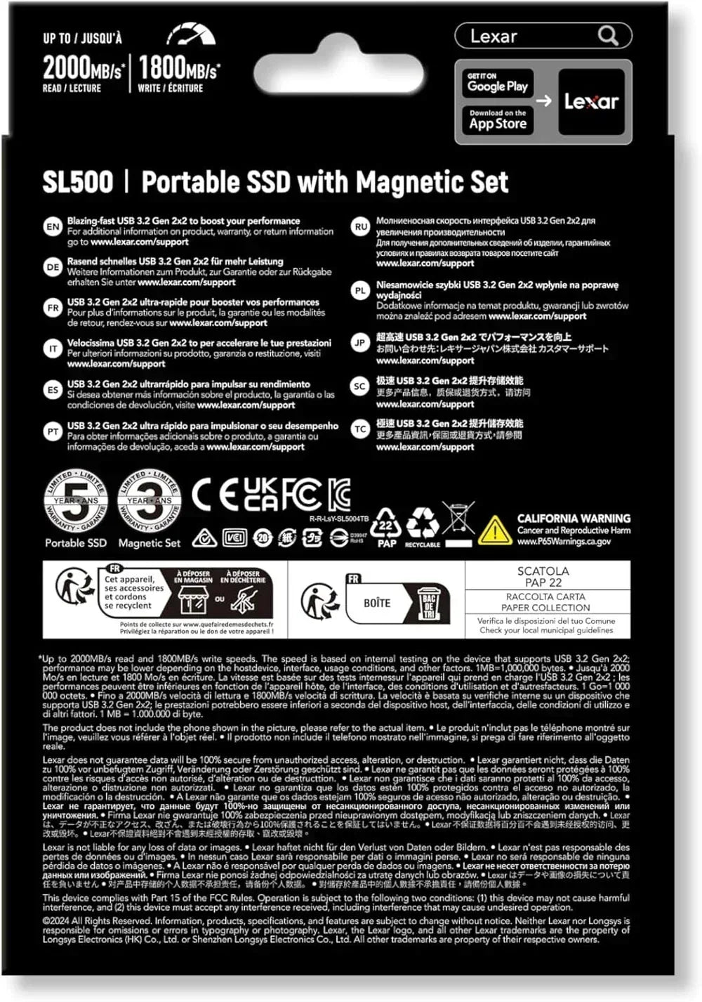 Lexar 2TB SL500 USB3.2 Gen 2x2 Portable SSD with Magnetic Set Guards On Duty Security