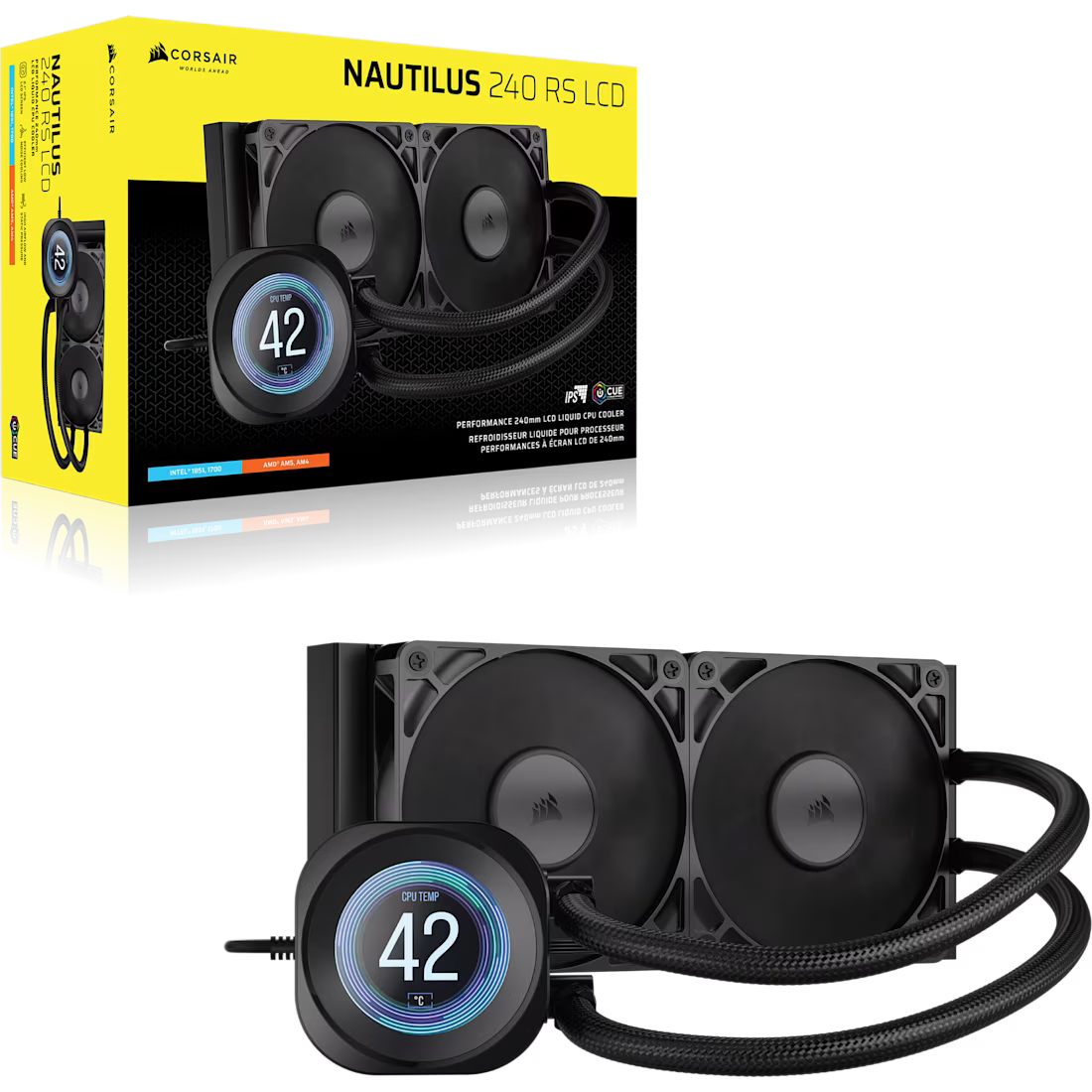 NAUTILUS 240 RS LCD Liquid CPU Cooler – 2.1'''' IPS LCD Screen – RS120 Fans – 240 mm Radiator – LGA 1851/1700;
AMD® AM5/AM4 -