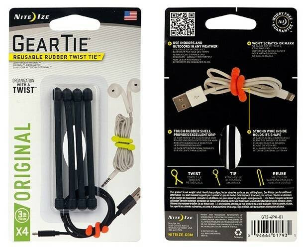 Nite Ize Gear Tie Reusable Rubber Twist Tie 3in - 4 Pack - Red