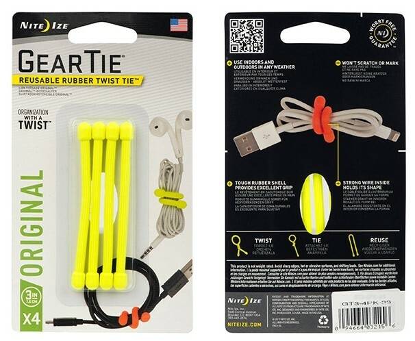 Nite Ize Gear Tie Reusable Rubber Twist Tie 3in - 4 Pack - Red