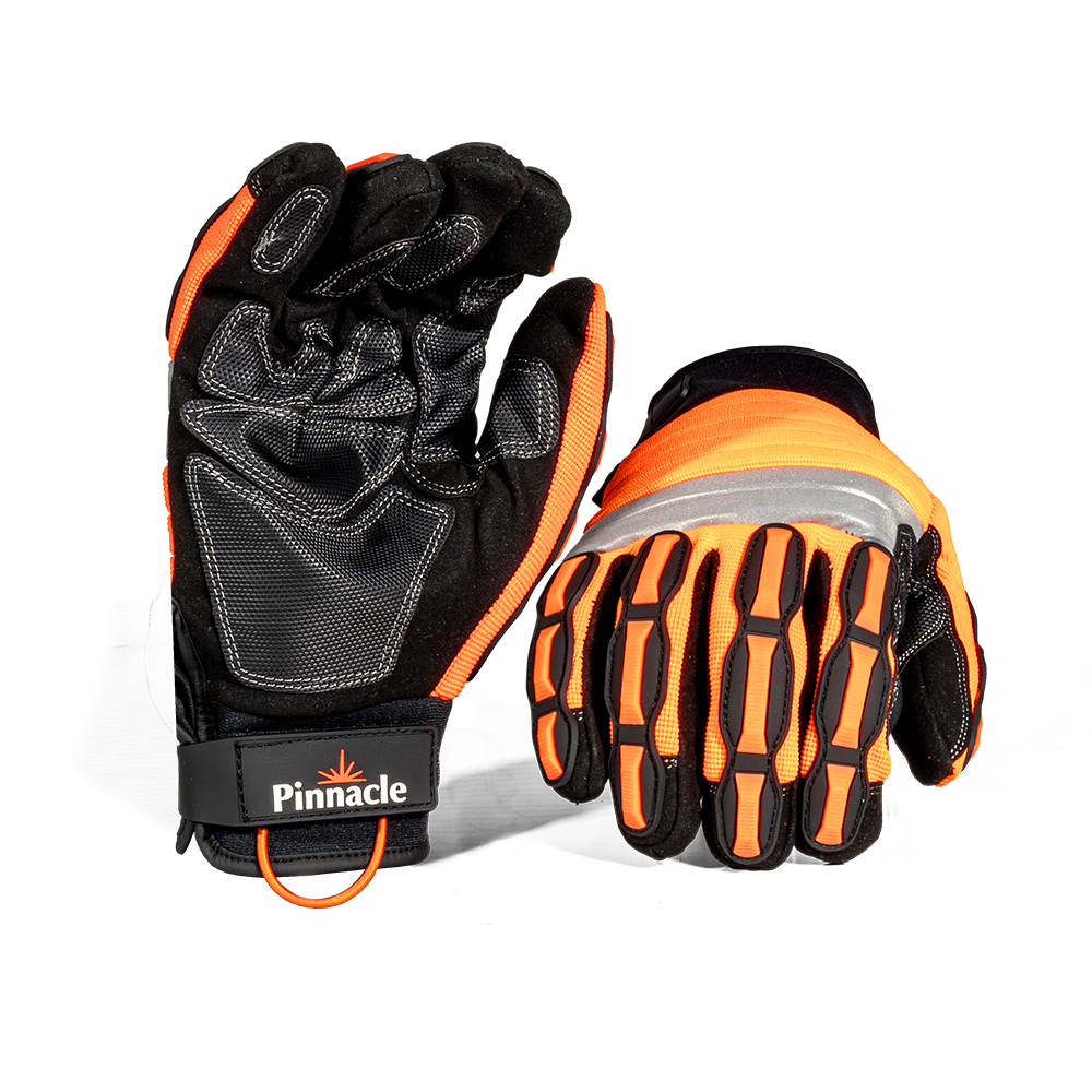 Pinnacle Mechanical Glove Microfiber Palm with Padding,hi Viz Orange Back with Impact Protection (13-1002980)