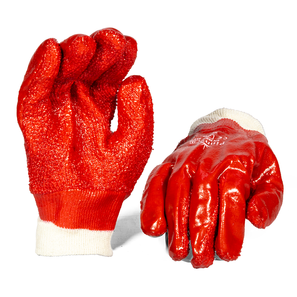 Pinnacle PVC Red Rough Palm Heavy Duty Glove Knit Wrist (13-1003231)
