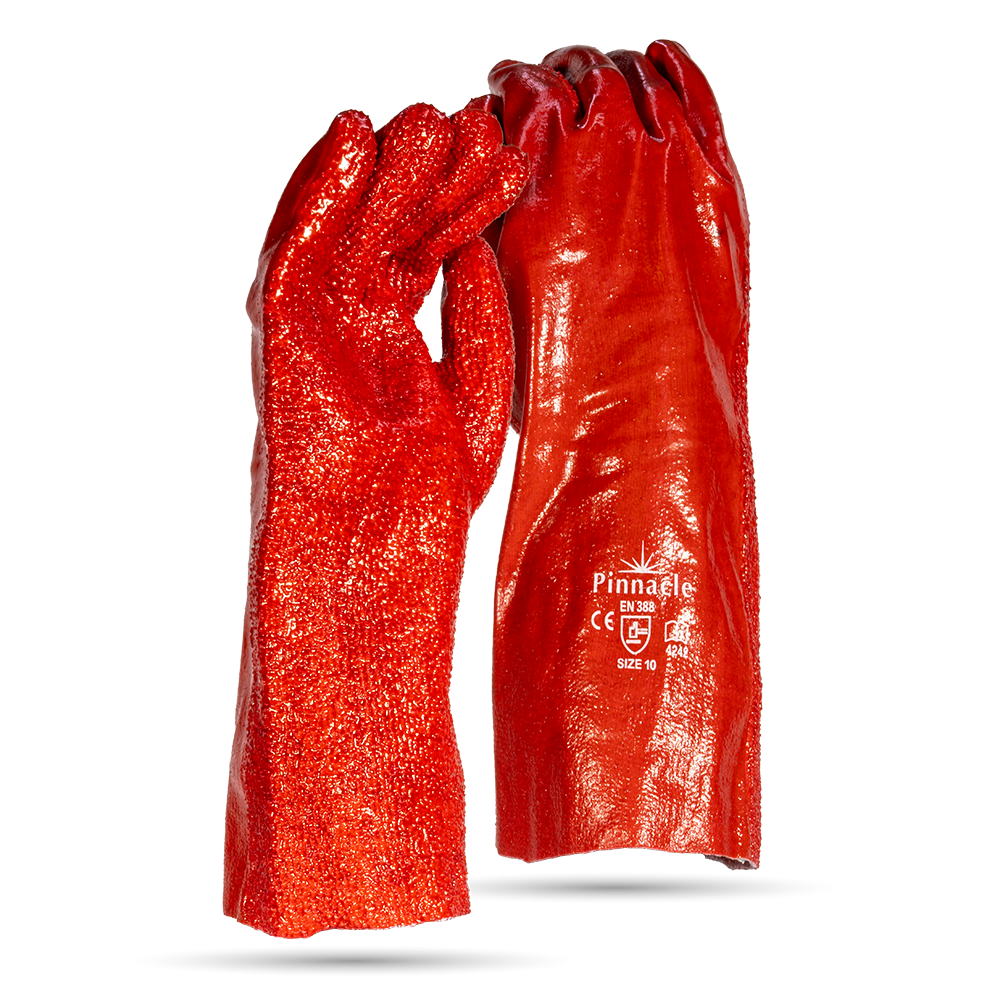 Pinnacle PVC Red Rough Palm Heavy Duty Glove, Open Cuff 35cm (13-1003233)