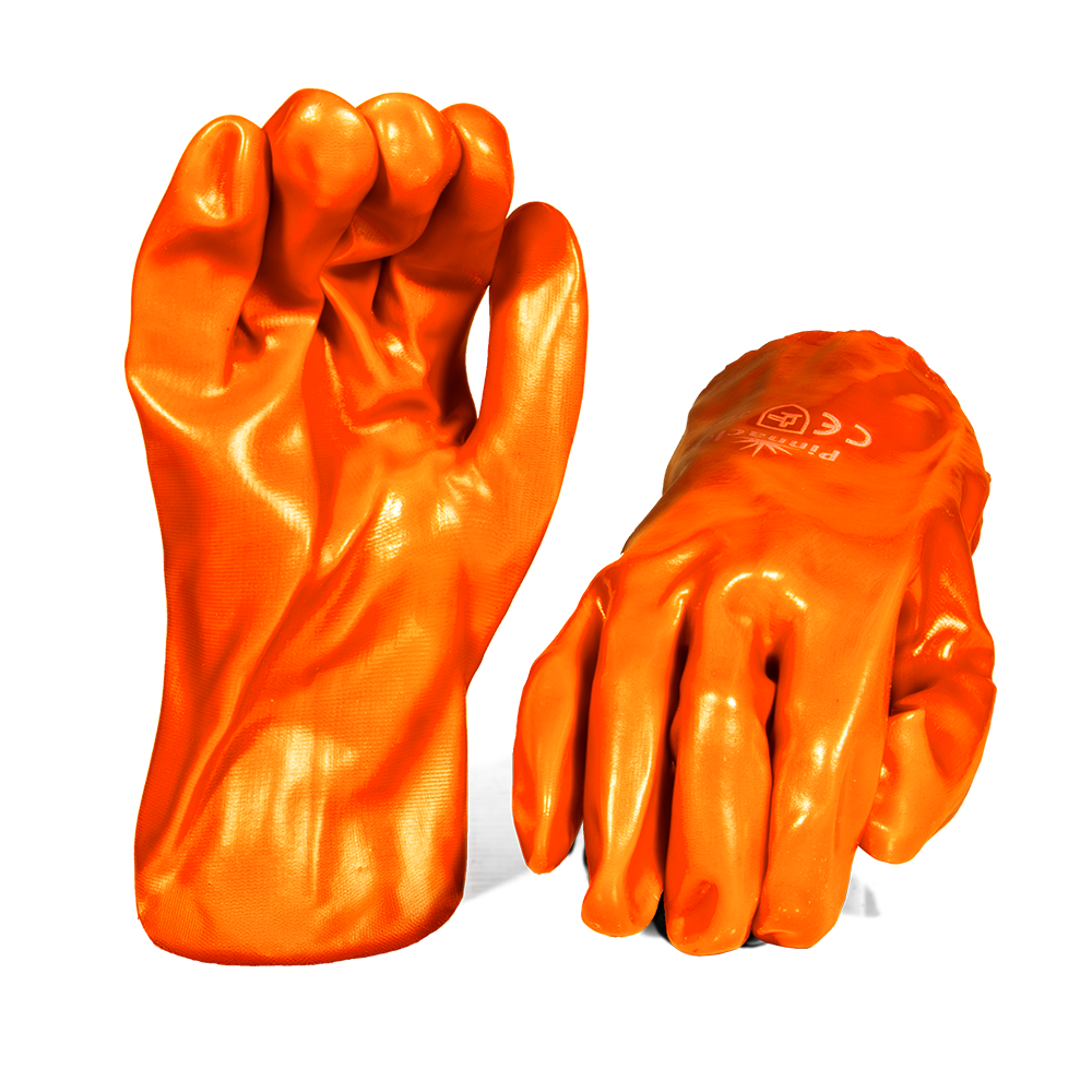 Pinnacle Orange PVC Freezer Glove 30cm Open Cuff, Sandy Palm, Hiviz (13-10032393)