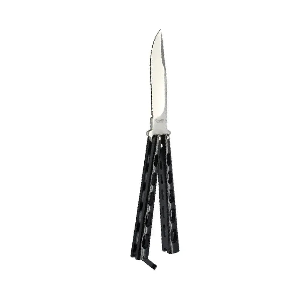 Butterfly knife matte black skeletonized handle Guards On Duty Security