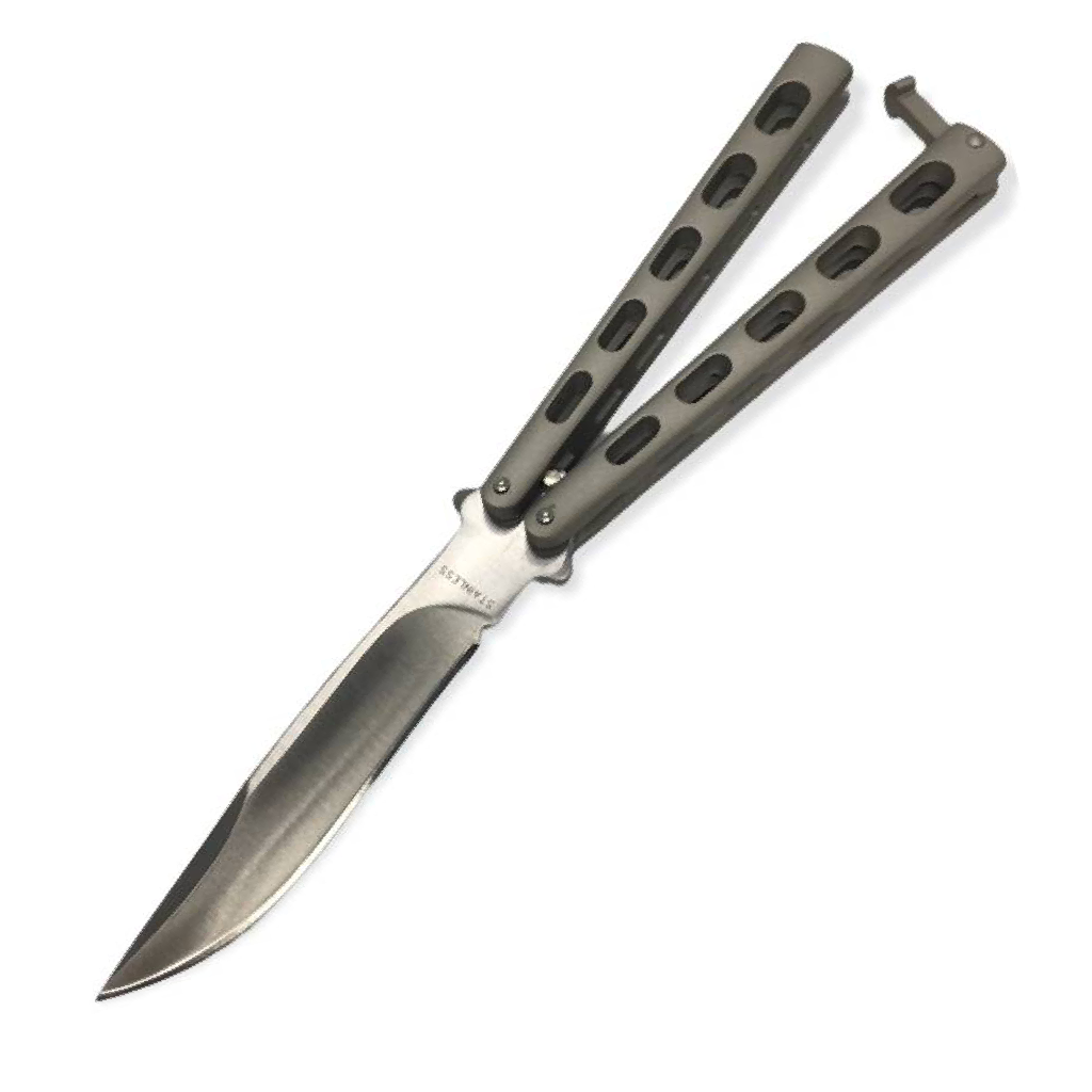 Butterfly knife silver skeletonized handle- 7128P - Guards On Duty Shop