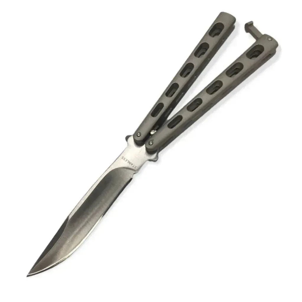 Butterfly knife silver skeletonized handle- 7128P Guards On Duty Security