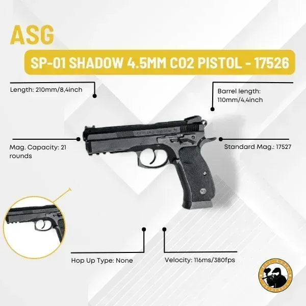 ASG SP-01 Shadow CO2 17526 4.5mm Black - Guards On Duty Shop & Security Guards
