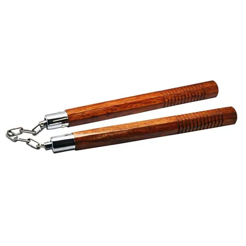 Nunchaku Natural Wood Octagonal Grooved - Chain w/Ball Bearing 12" - Guards On Duty Shop & Security Guards