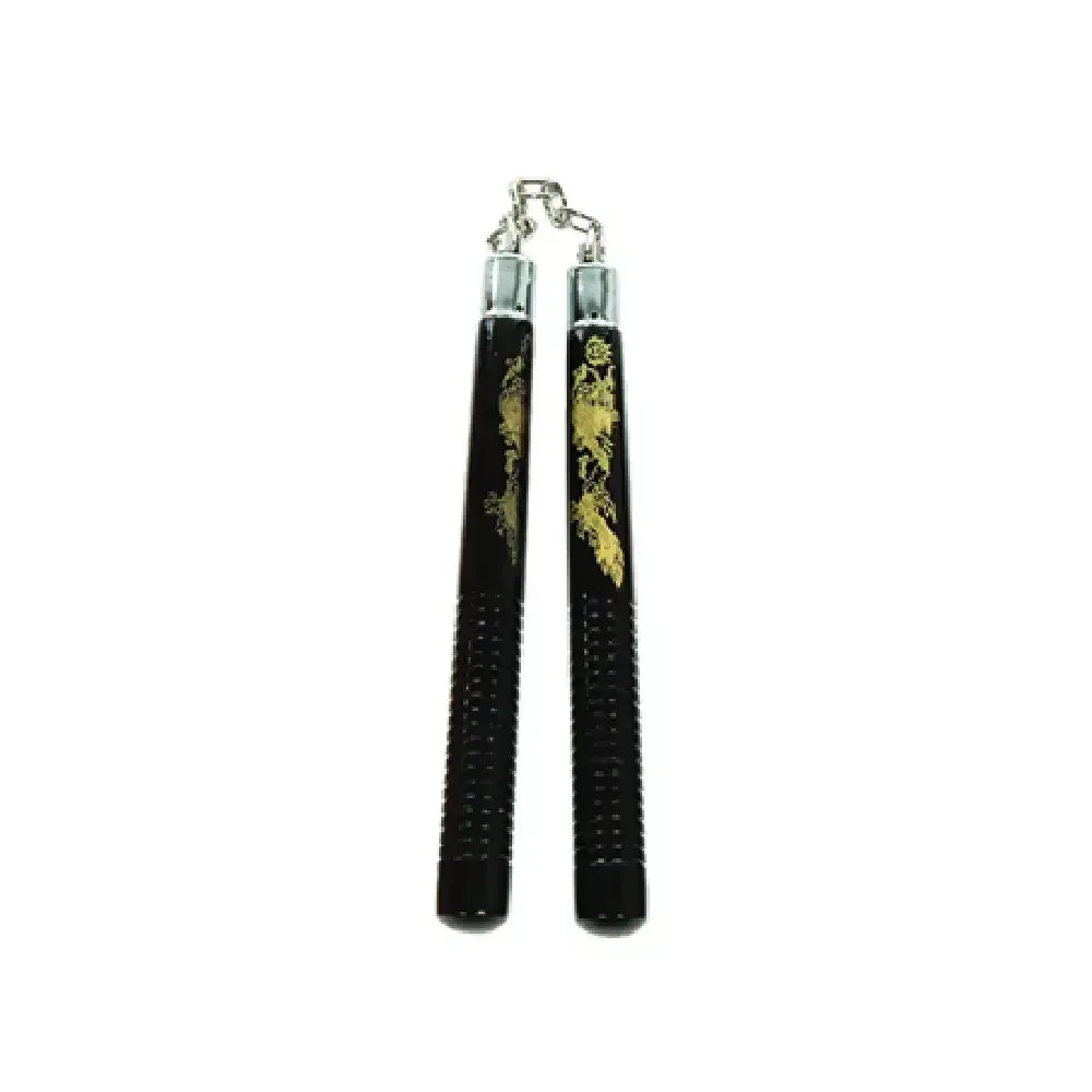 WOODEN B.B. ROUND CHAKU 12" 19 GROOVES BLACK W/DRAGON - C116 - Guards On Duty Shop & Security Guards