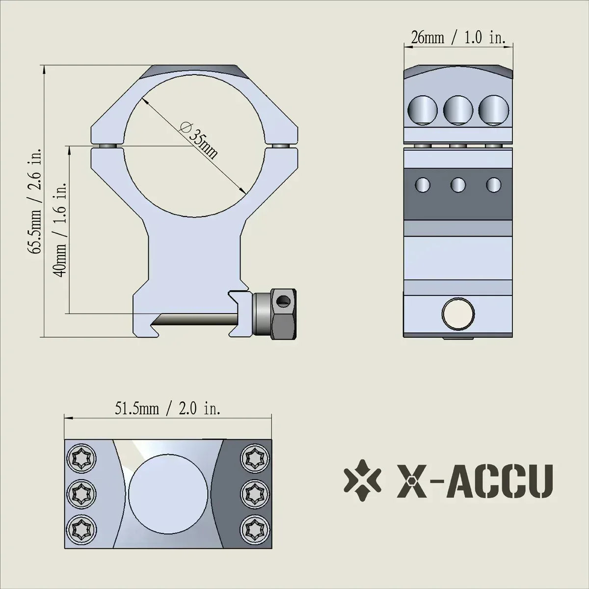 X-ACCU 35mm High Profile Scope Rings - Guards On Duty Shop & Security Guards