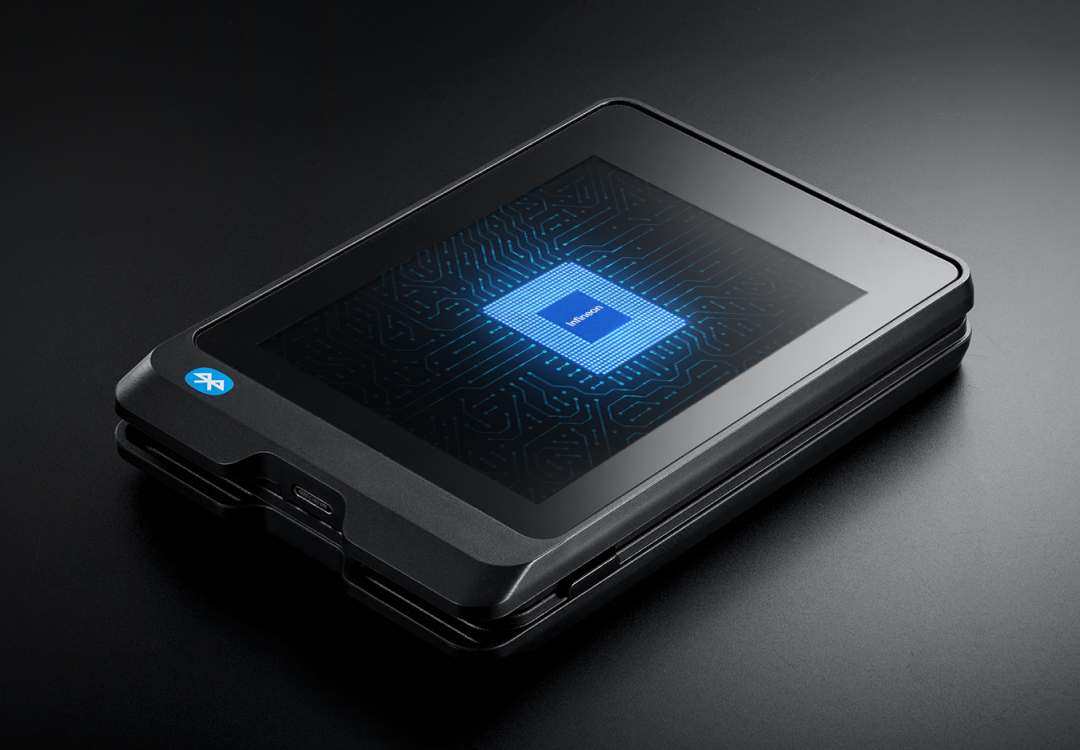 SecuX W20C-PLUS lying flat, showing its touchscreen, Bluetooth symbol and USB-C port
