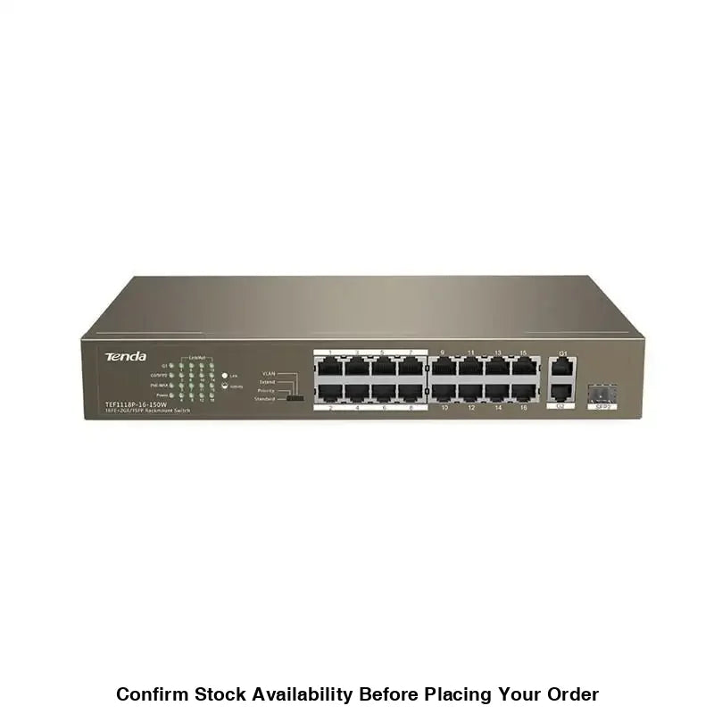 Tenda 16-Port Fast Ethernet Switch with 16-Port PoE | TEF1118P-16-150W