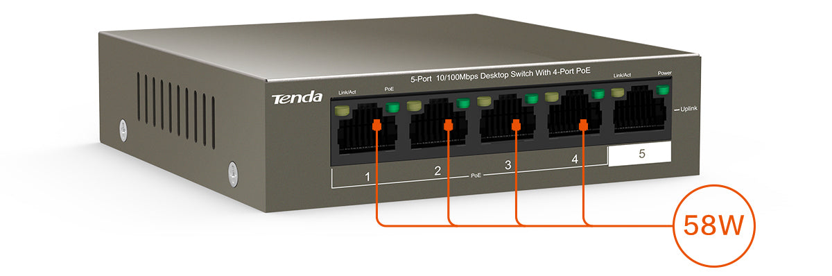 TENDA DESKTOP SWITCH 10/100 4-PORT POE