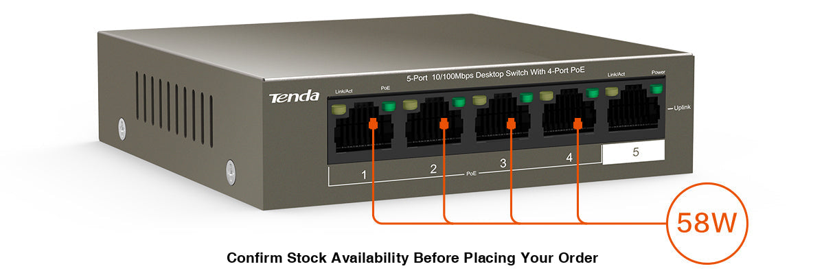 TENDA DESKTOP SWITCH 10/100 4-PORT POE