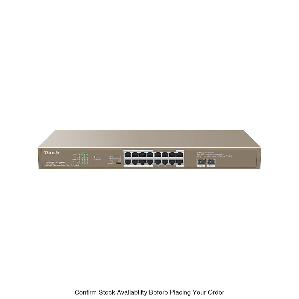 TENDA RACKMOUNT SWITCH GIGABIT 16 PORT POE - Guards On Duty Shop