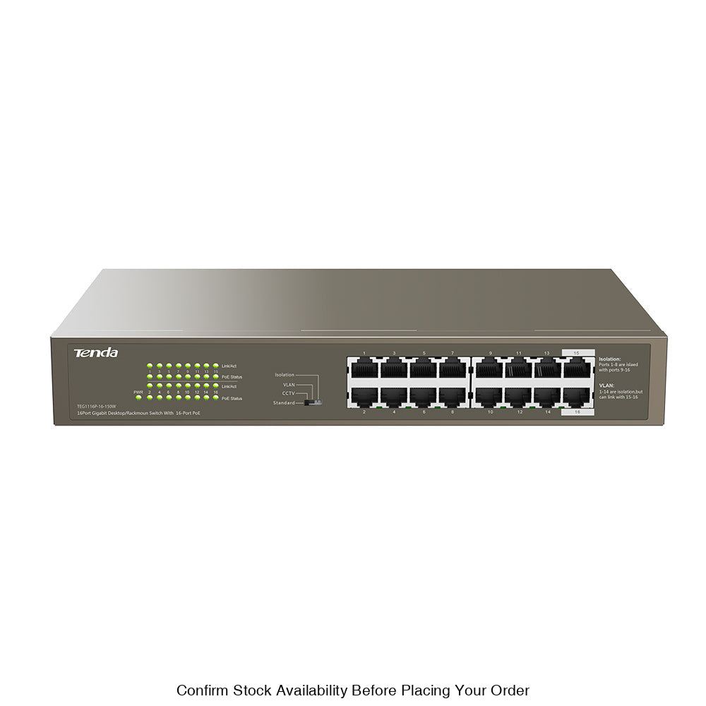 TENDA RACKMOUNT SWITCH GIGABIT 16 PORT POE - Guards On Duty Shop