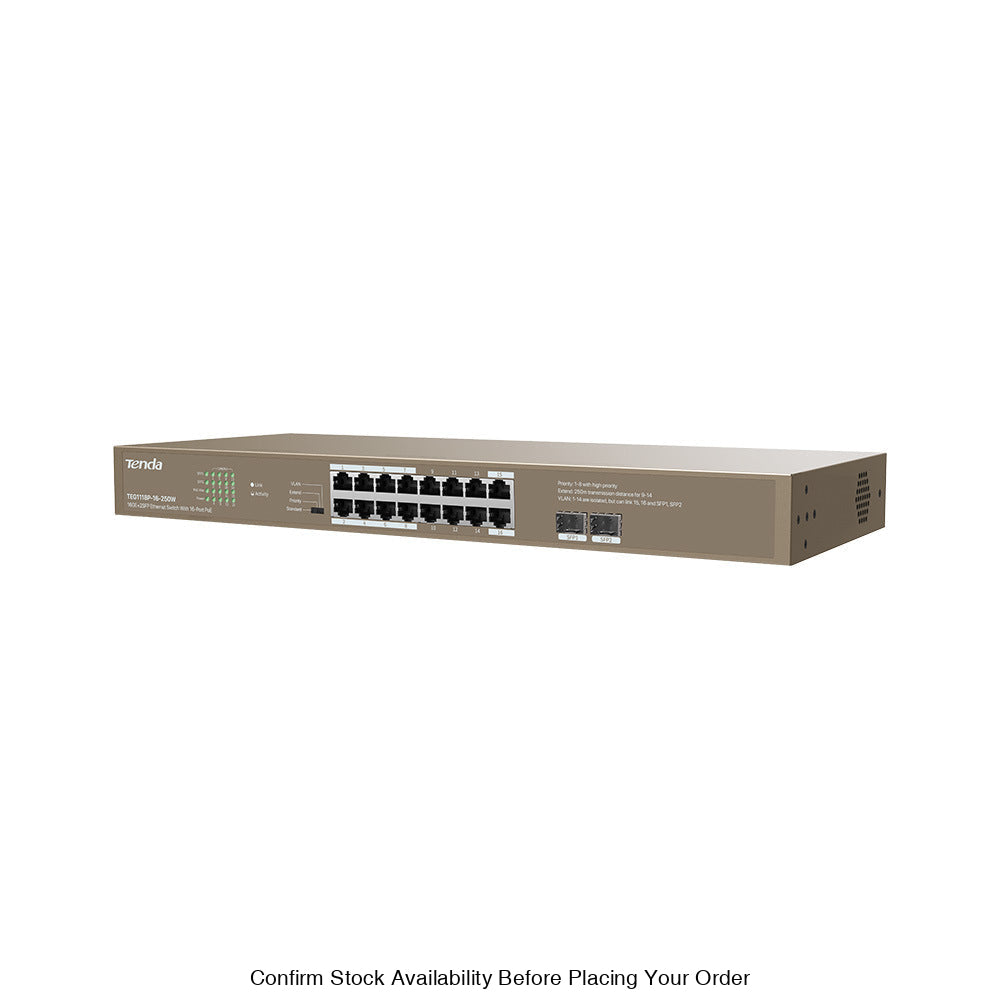 TENDA RACKMOUNT SWITCH GIGABIT 16 PORT POE - Guards On Duty Shop