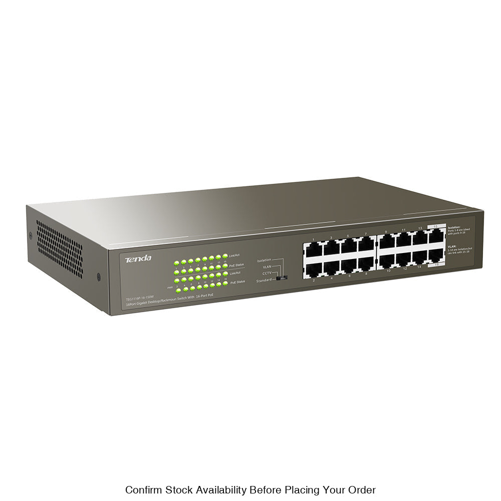 TENDA RACKMOUNT SWITCH GIGABIT 16 PORT POE - Guards On Duty Shop