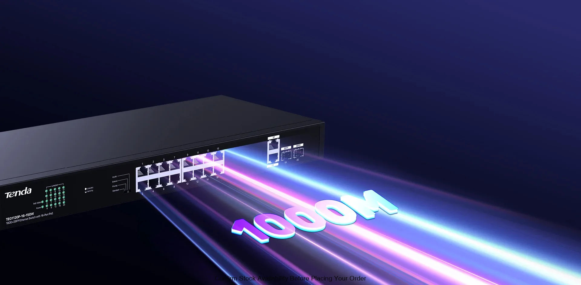 TENDA SWITCH ETHERNET 16-PORT POE 150W