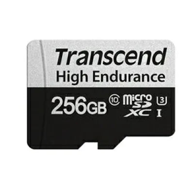 TRANSCEND 350V 256GB HIGH ENDURANCE MICRO SD UHS-I U3 C10 SDXC - READ 100 MB/S - WRITE 45MB/S - WITH SD ADPTOR