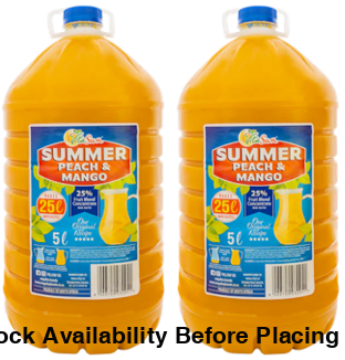 Vita Sun 2 X 5L Summer Peach Mango Summer Range (Sold 2 X 5 L Per Case) Vita Sun Peach Mango Summer Range 5L