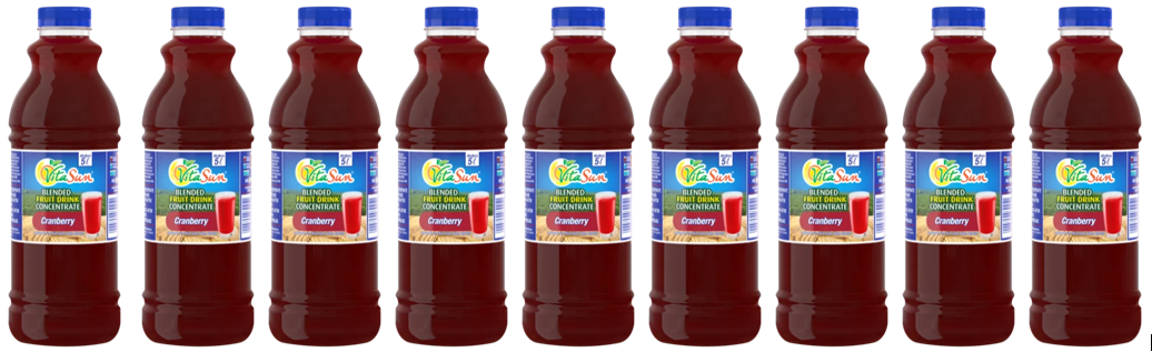 Vita Sun 9 X 1Lt Cranberry 8% Blended Fruit Drink Concentrate 1 Liter (Sold 9 x 1L Per Case) Vita Sun Cranberry Blended