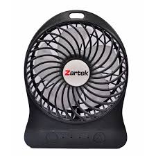 Zartek ZA-101 Rechargeable Mini Fan Black 3 Speeds Portable USB-C 2200mAH