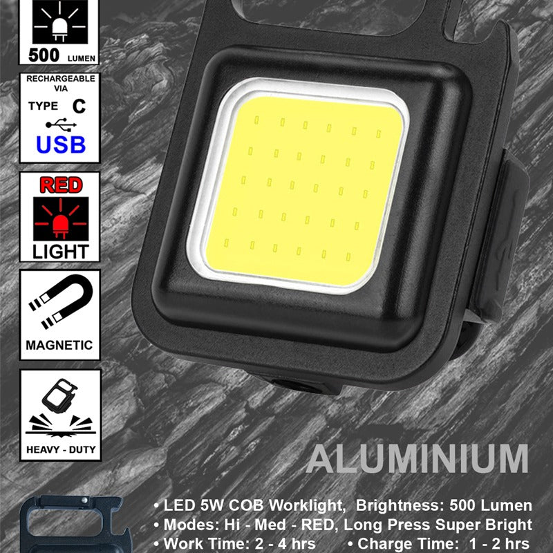 Zartek ZA-311 Mini Keyring Worklight 500 Lumen COB with Red Light USB-C Aluminium Magnetic