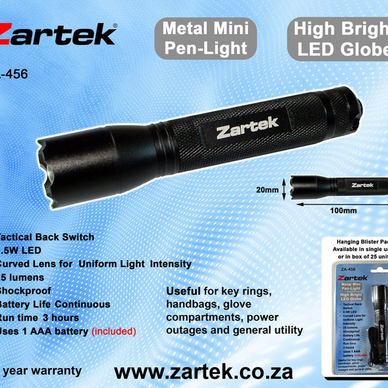 Zartek ZA-456 Mini Penlight LED Aluminium Torch 25 Lumen 1 AAA Battery